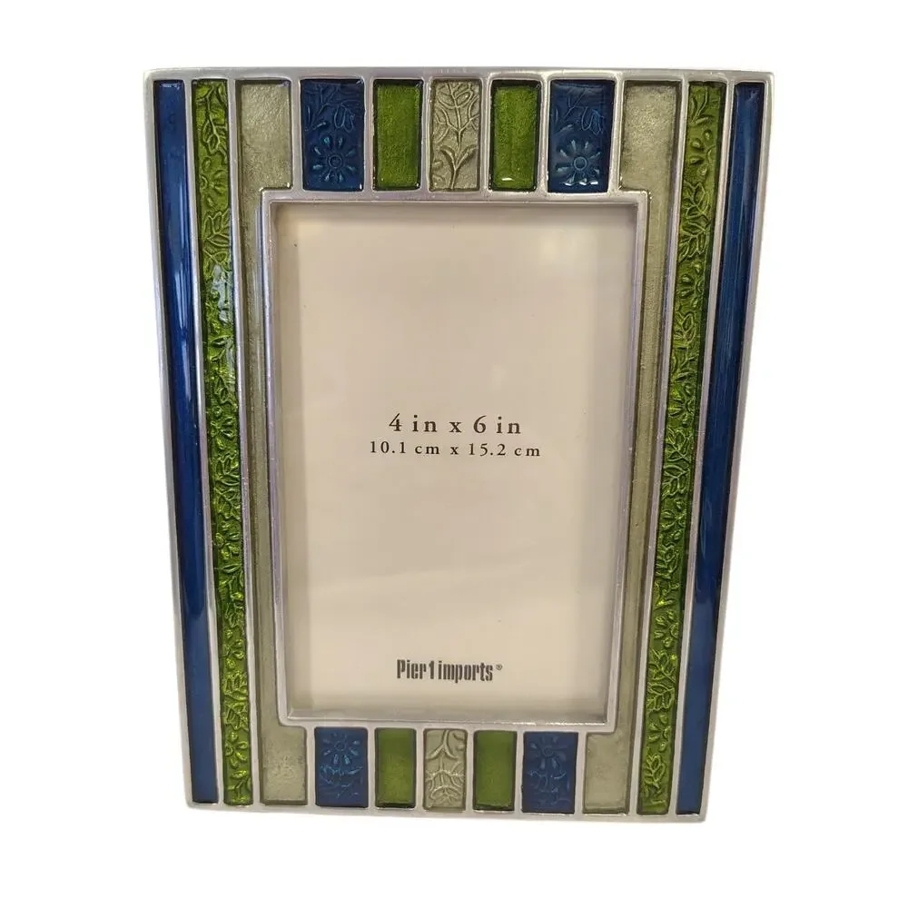 Pier 1 Imports Vintage Photo Frame 4x6 Blue Green Silver Aluminum Cloisonné